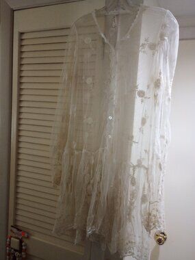 Gypsy Junkies sz M/L Ivory floral lace long sleeve tunic dress boho!